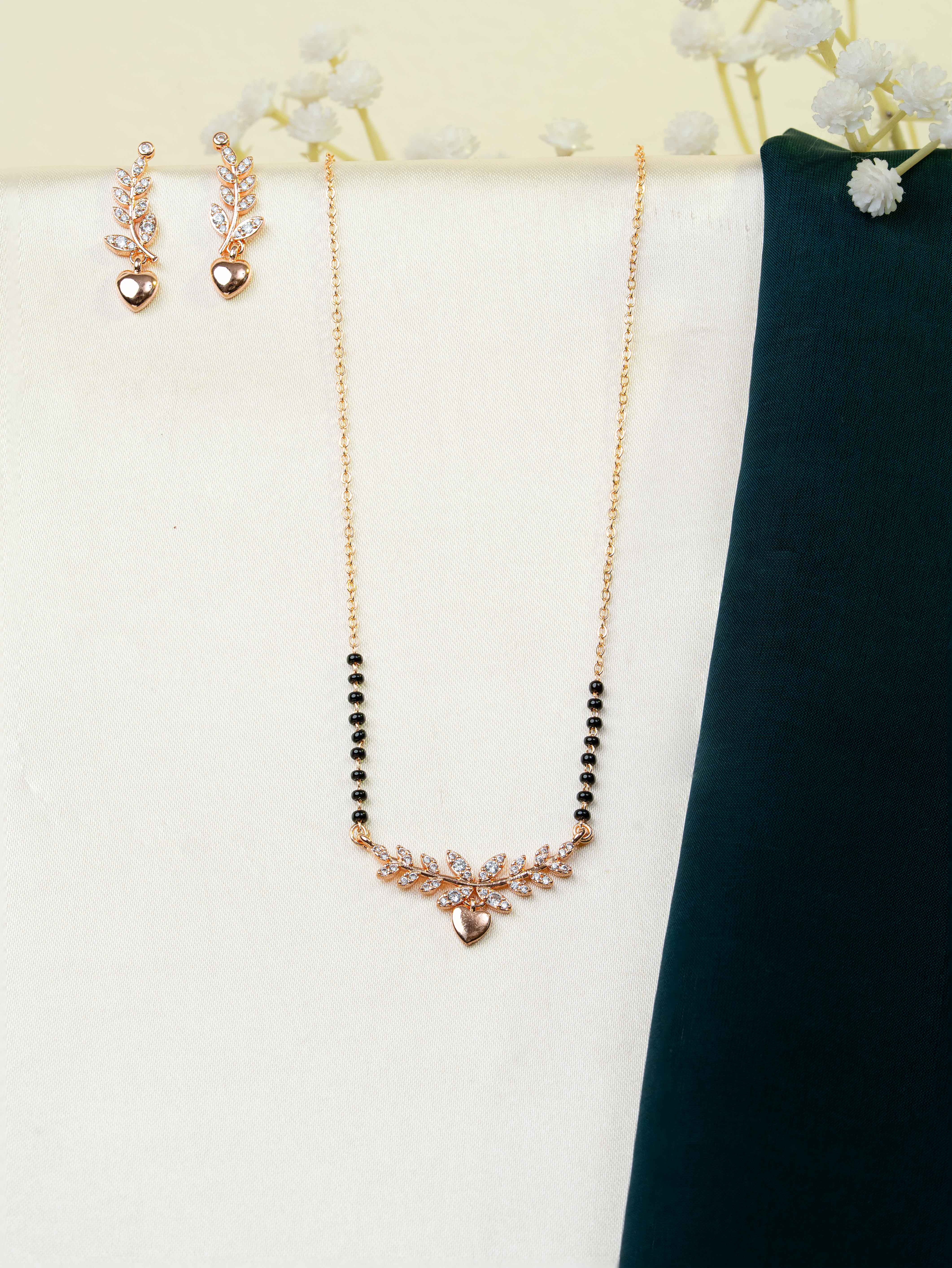 Nora Rose Gold Mangalsutra With Earrings