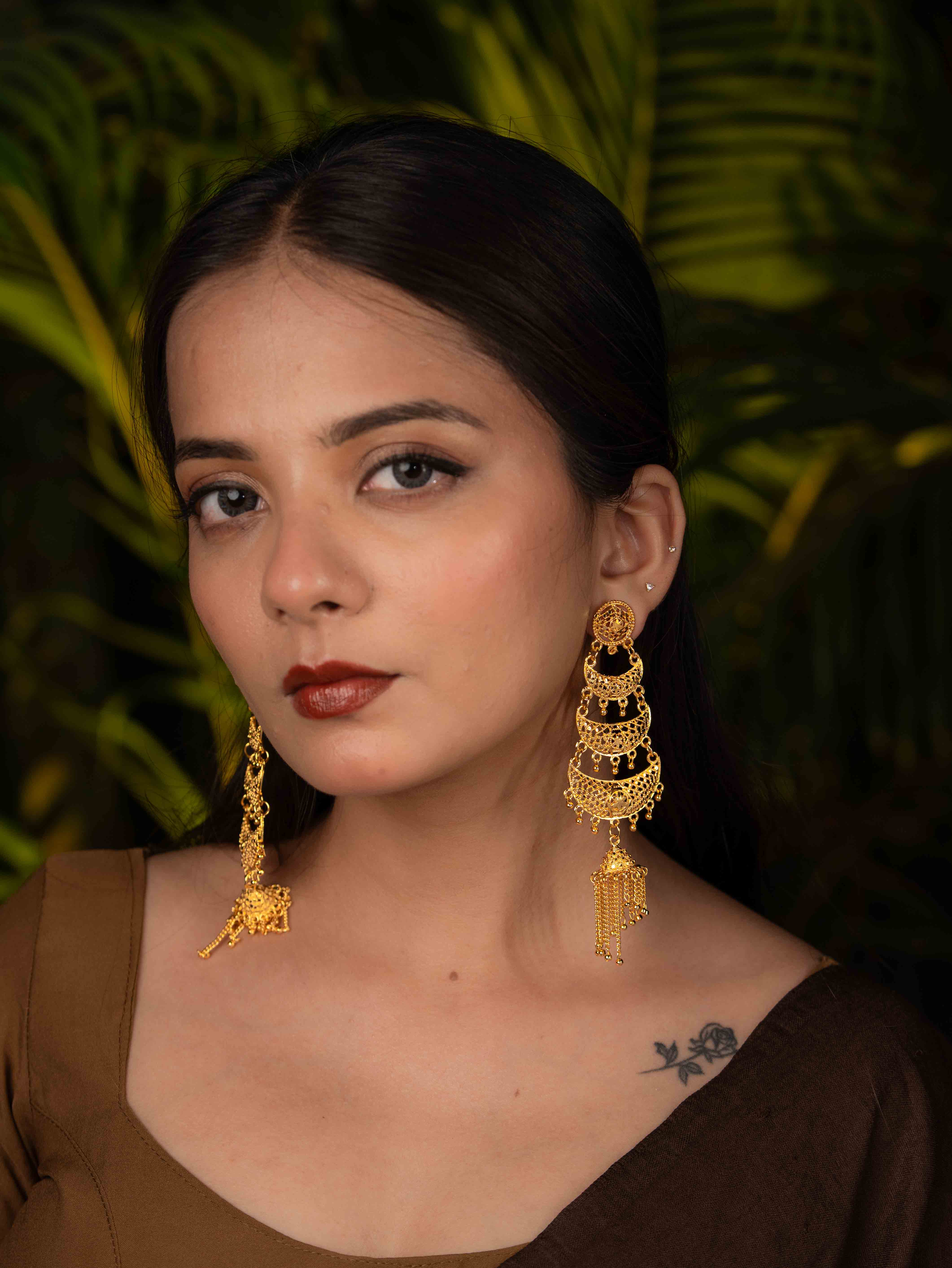 Shreya Long Gold Earrings