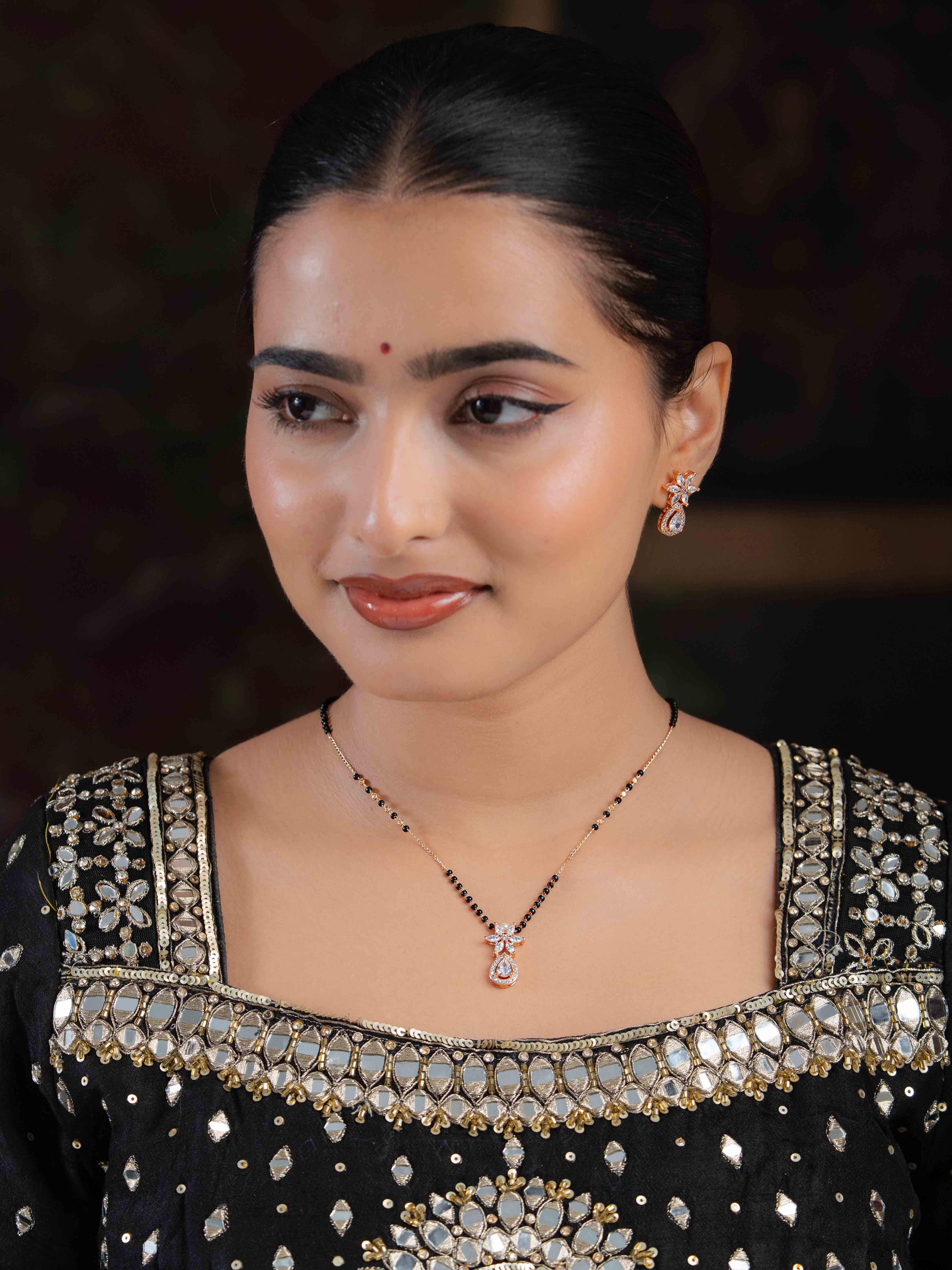 Ahana White Mangalsutra with Earrings