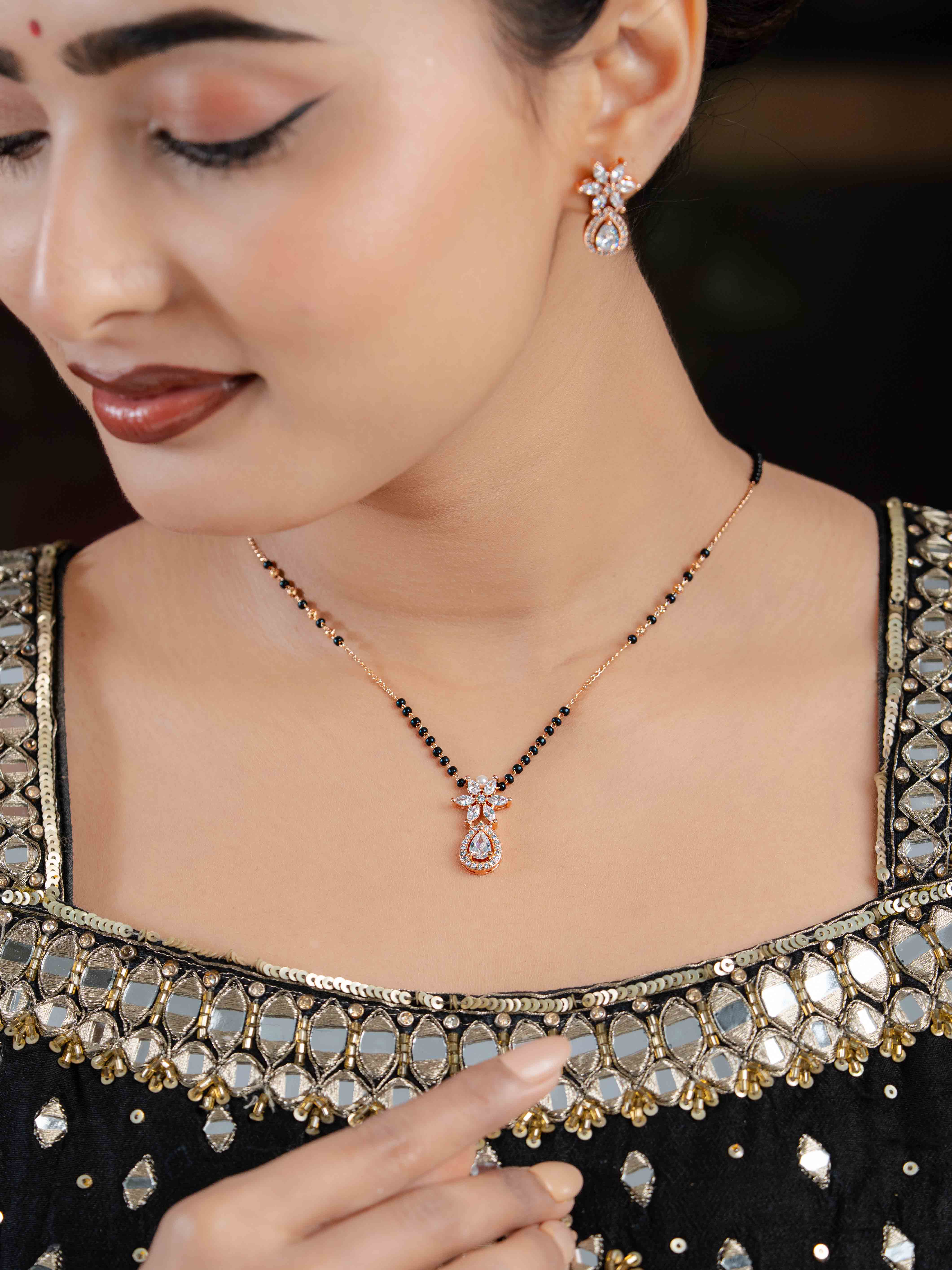 Ahana White Mangalsutra with Earrings