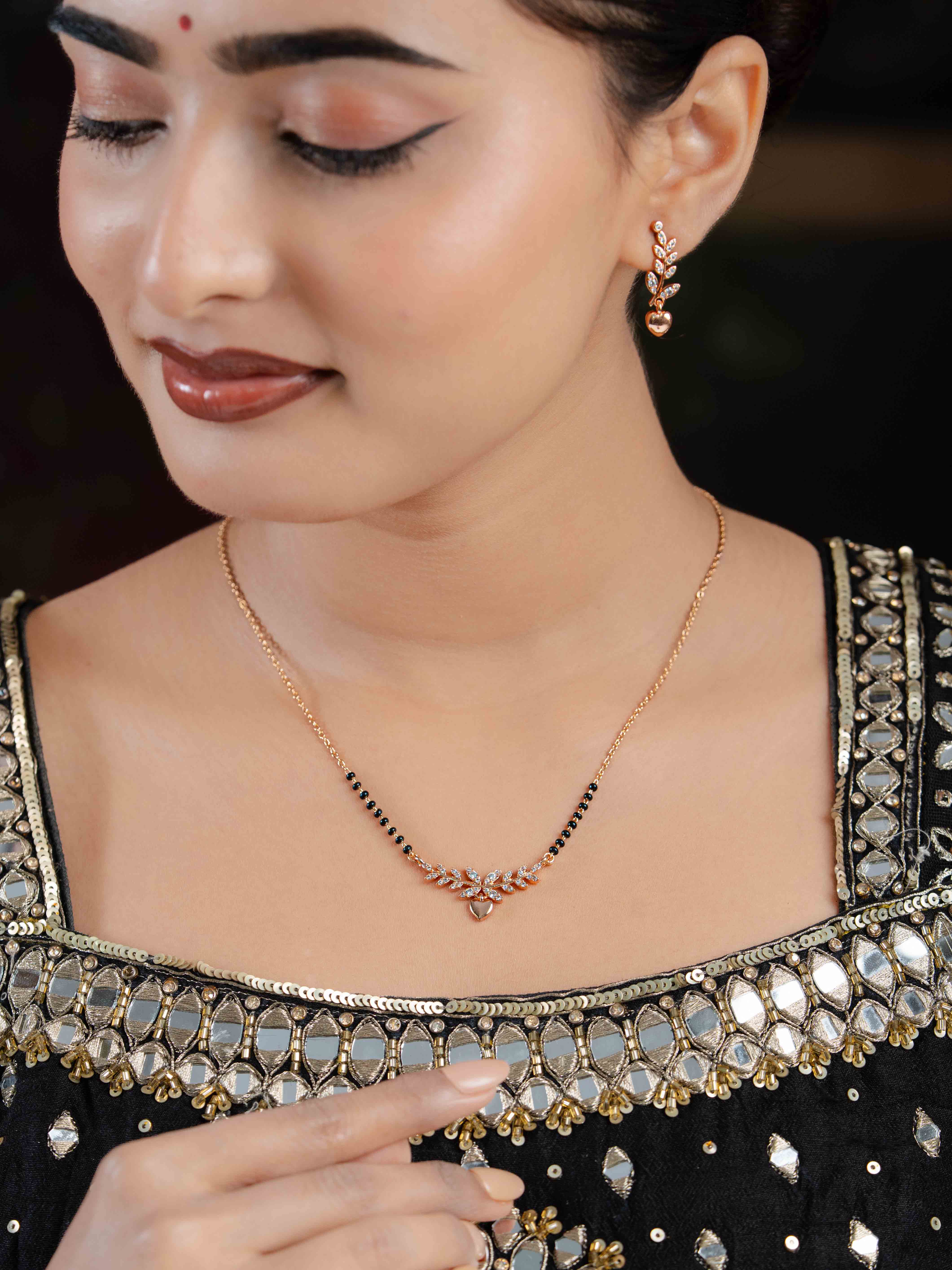 Nora Rose Gold Mangalsutra With Earrings