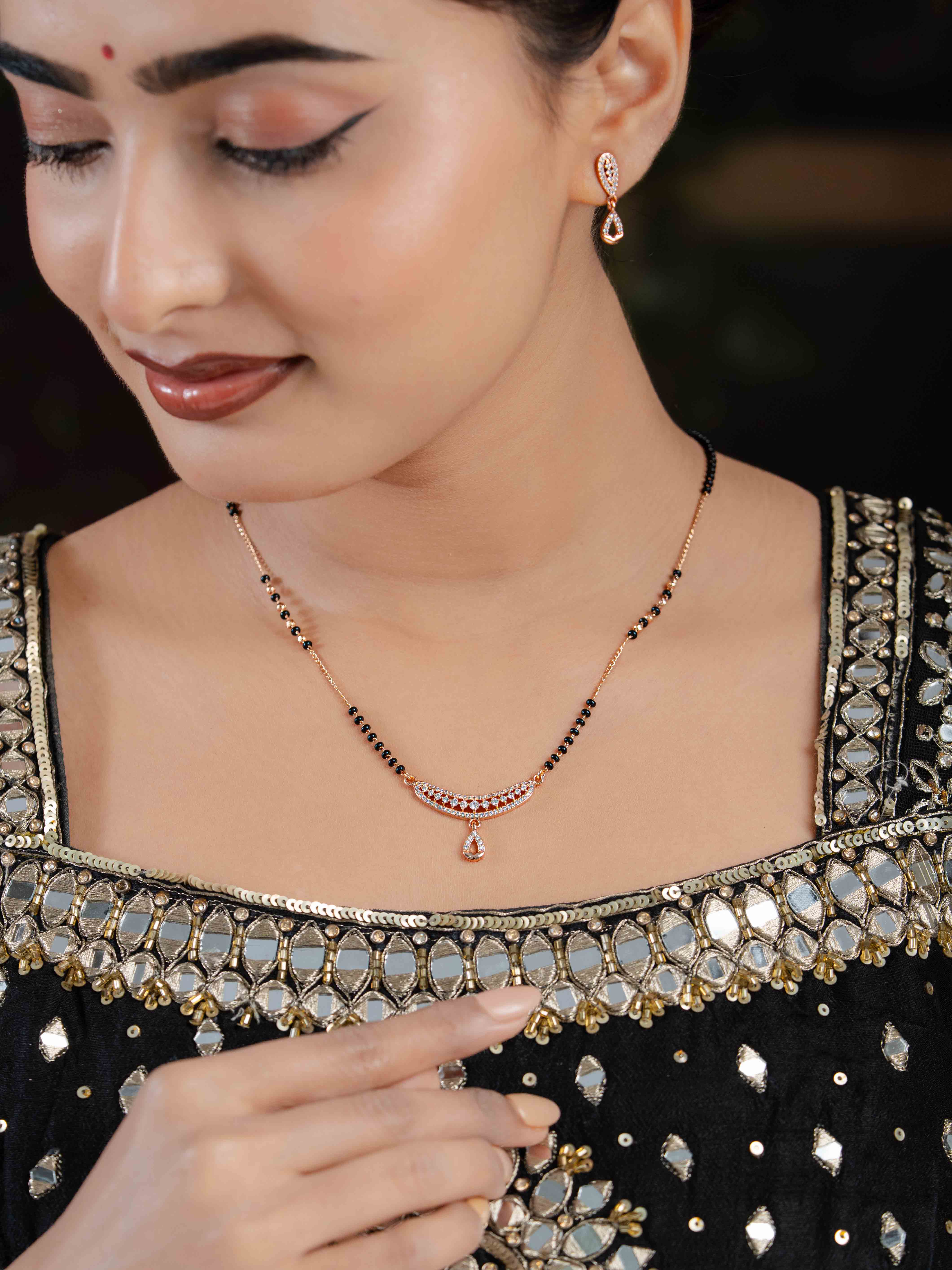 Kimaya Rose Gold Mangalsutra With Earrings