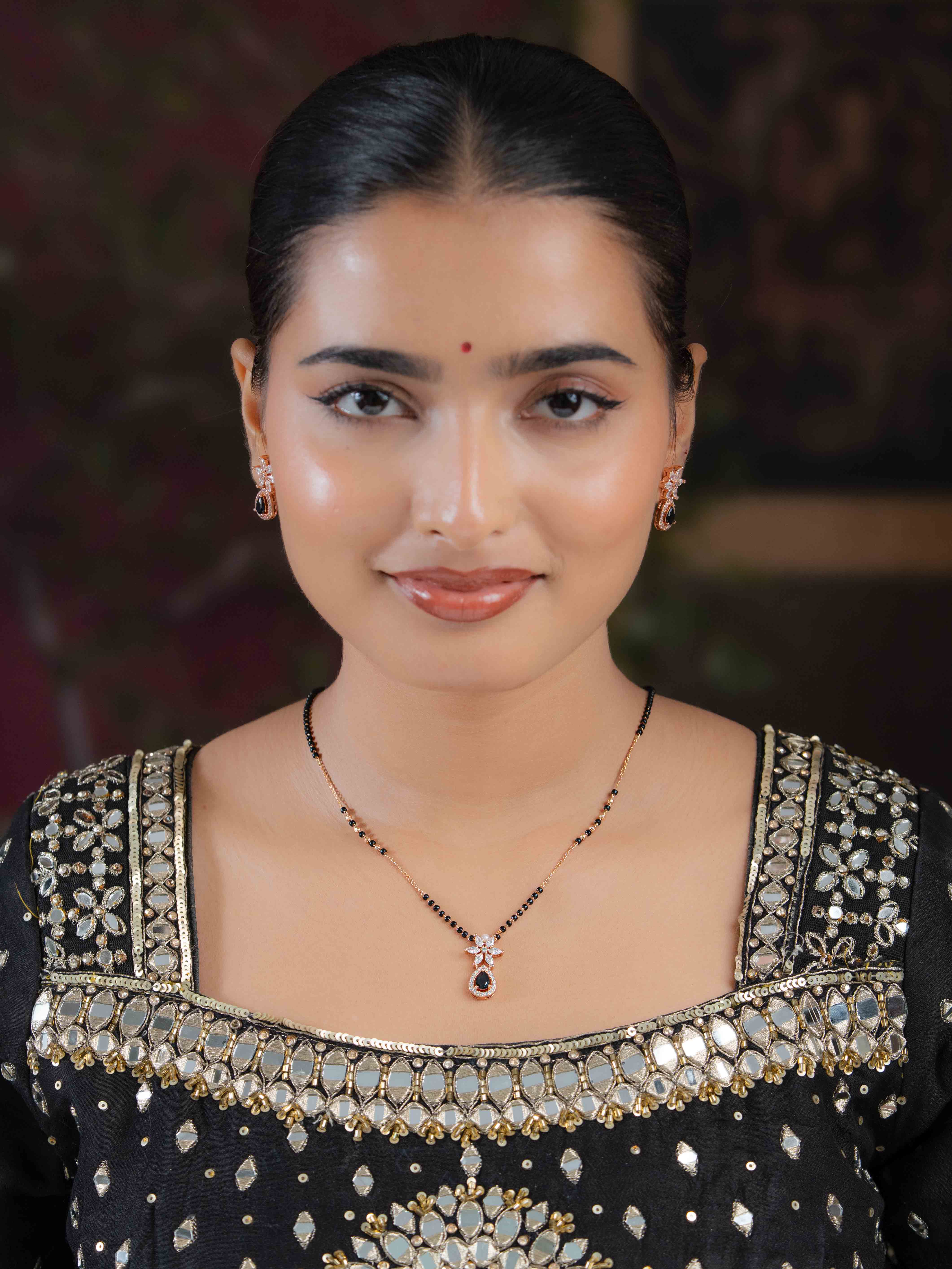 Ahana Black  Mangalsutra with Earrings