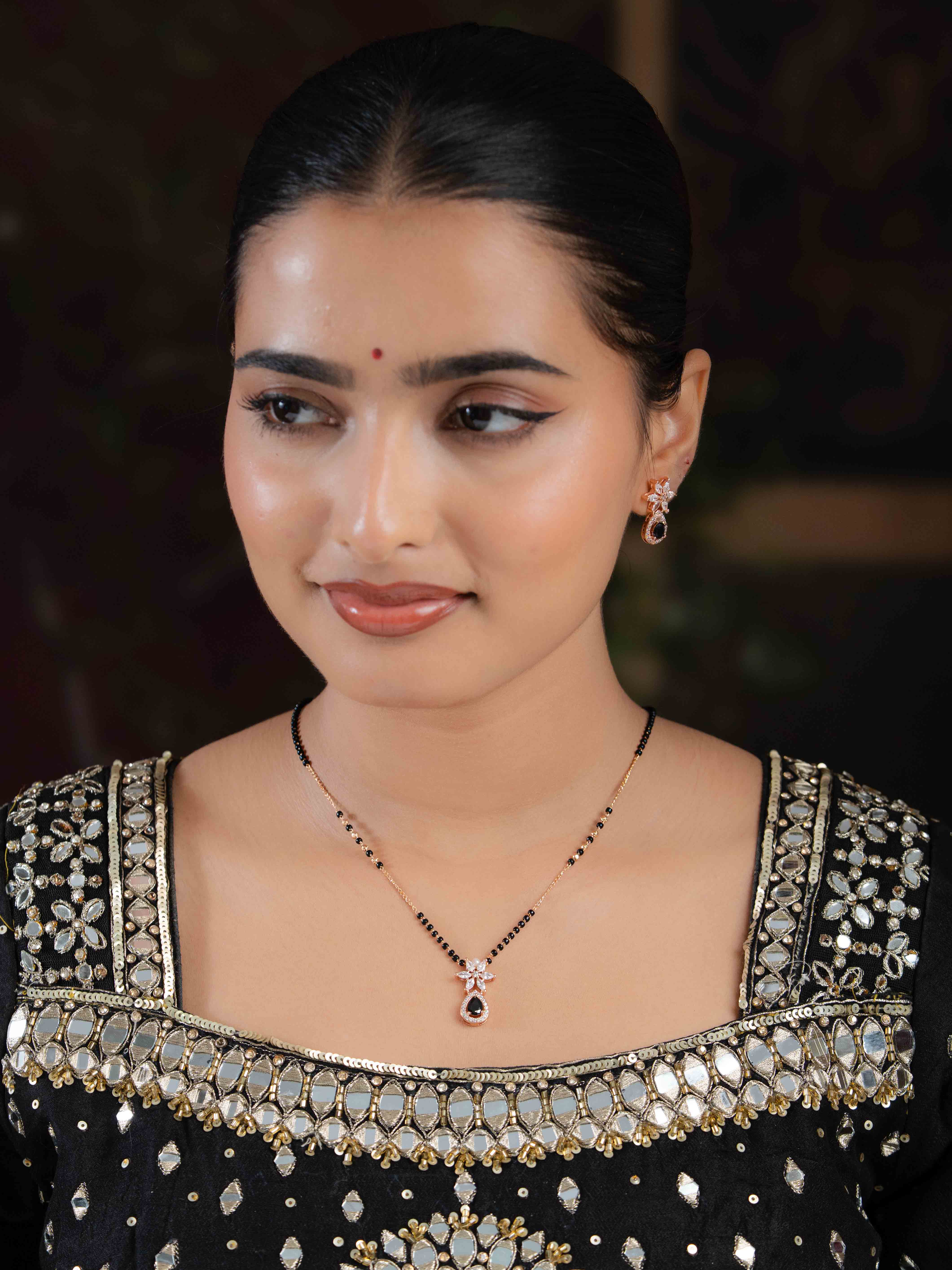 Ahana Black  Mangalsutra with Earrings