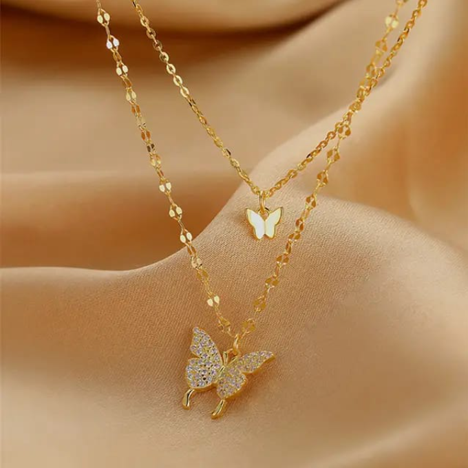Layered Gold Butterfly Necklace