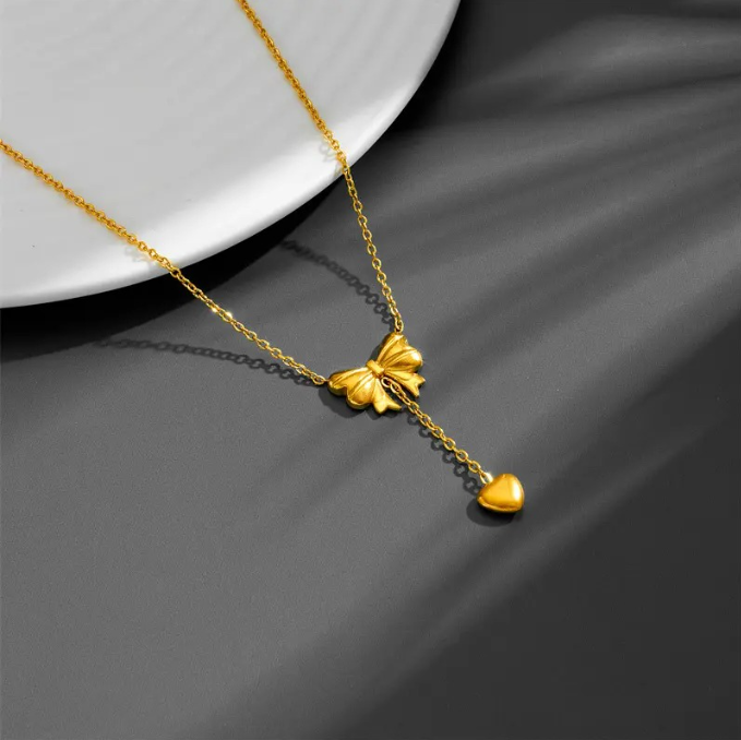 Bow Knot Heart Drop Necklace