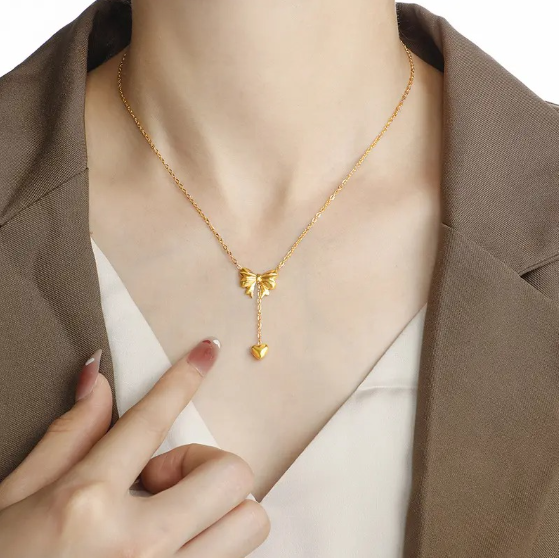 Bow Knot Heart Drop Necklace